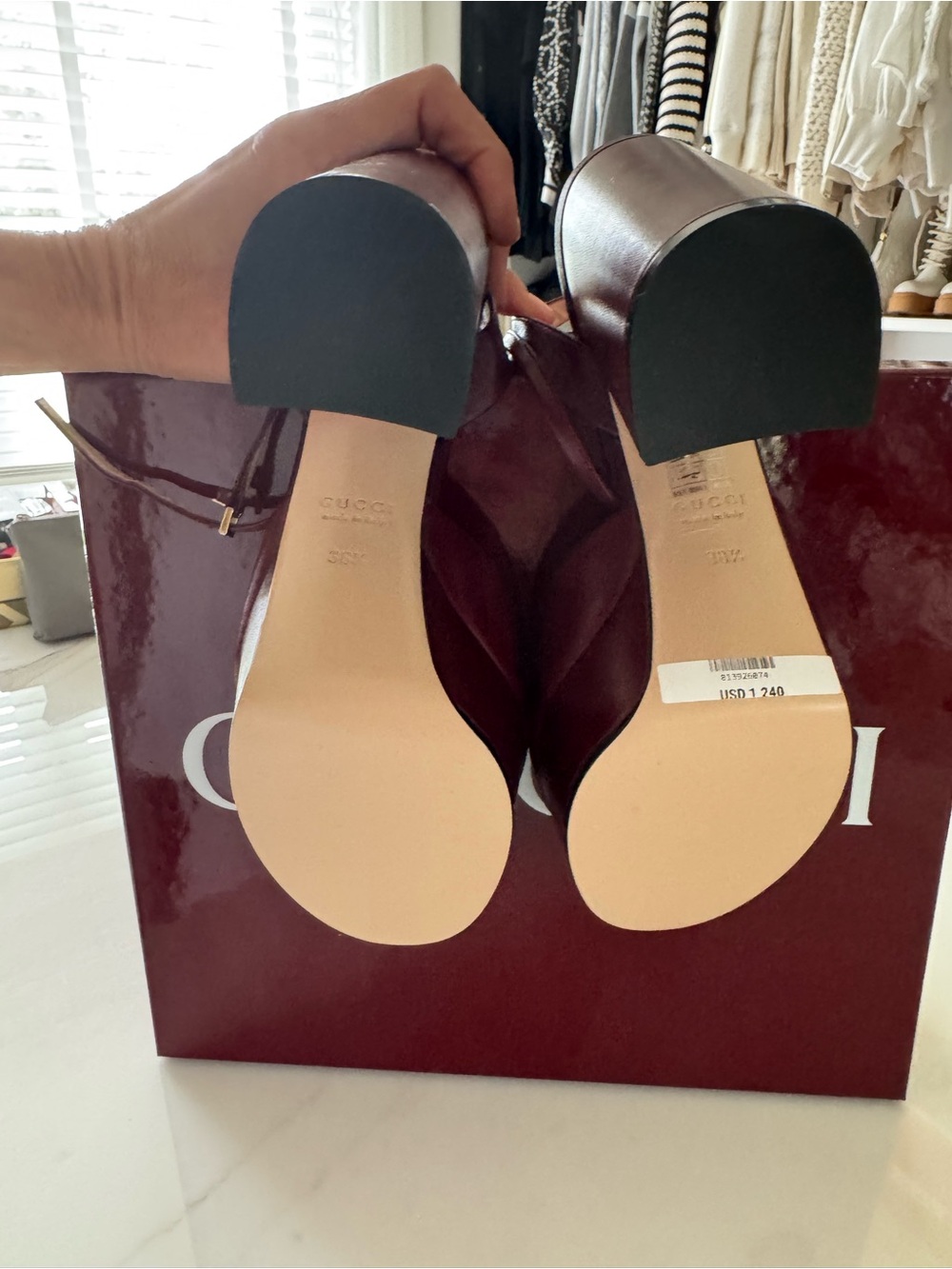 Gucci Burgundy Leather Platform Slingback Heels with Gold Horsebit - Picture 5 of 5